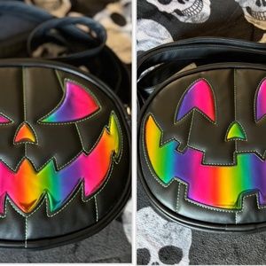 Love Pain and Stitches Rainbow Purse Black Double Sided Pumpkin Kult